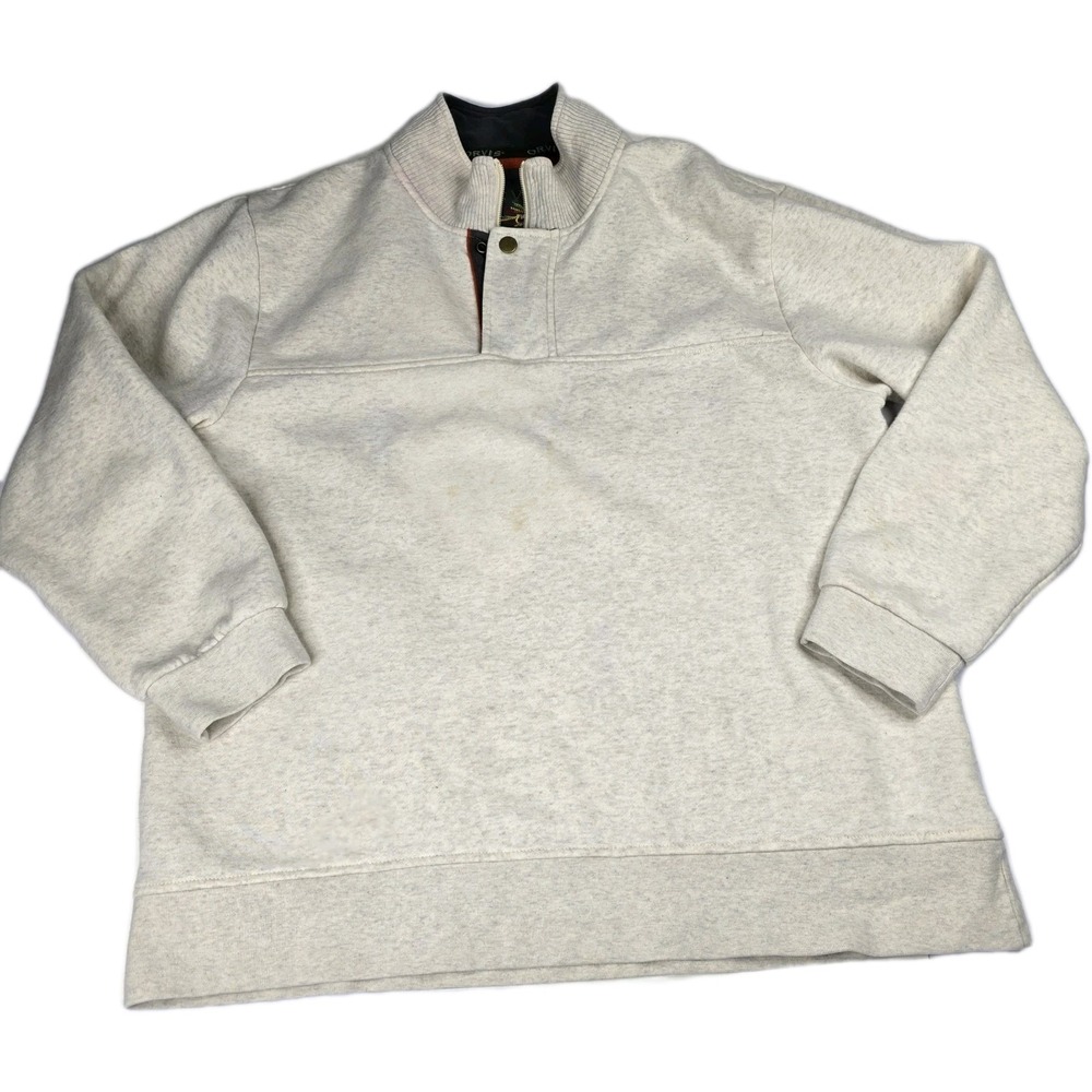 Orvis Fleece‎ Fly Pullover Sweater 1/4 Zip Snap Long Sleeve Beige Men's Medium